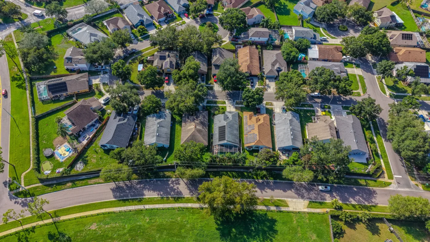 Aerial view of a Central Florida neighborhood