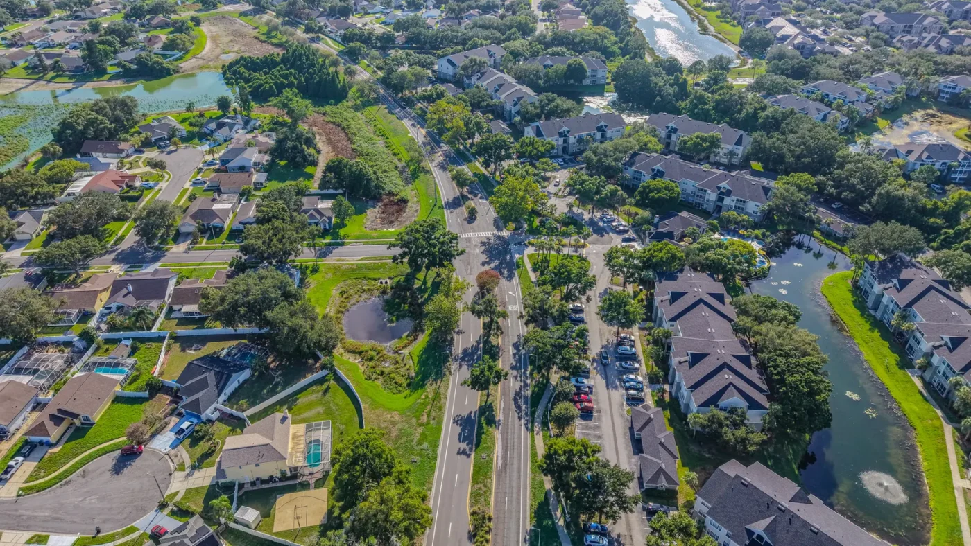 Aerial view of a Central Florida residential neighborhood